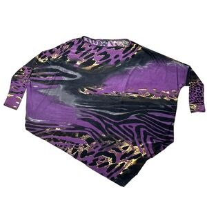 Ducci Blouse‎ Small Watercolor Jersey Purple Black Gold Asymmetrical Oversized